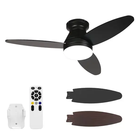 42" Ceiling Fan with Light, Low Profile Flush Mount, Remote, 6-Speed Reversible DC Motor, 3CCT Dimmable LED