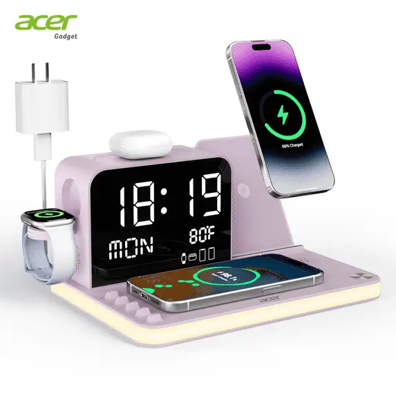 Acer 7 in 1 Wireless Charging Station: Compatible with Apple Multiple Devices - iPhone Apple Watch and AirPods, Charger Stand with Led Night Light