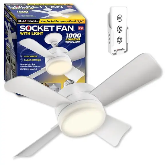 Bell+Howell Socket Breeze Socket Fan Light with Remote, Black