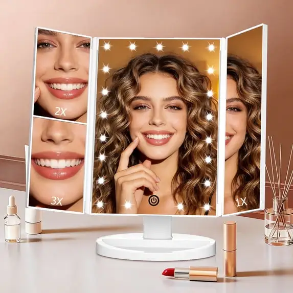 Funtouch Tri-Fold Makeup Mirror with Lights