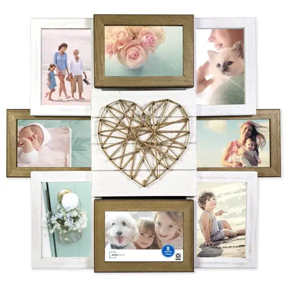 Mainstays Rustic Heart String 8-Opening Collage Picture Frame 20x18
